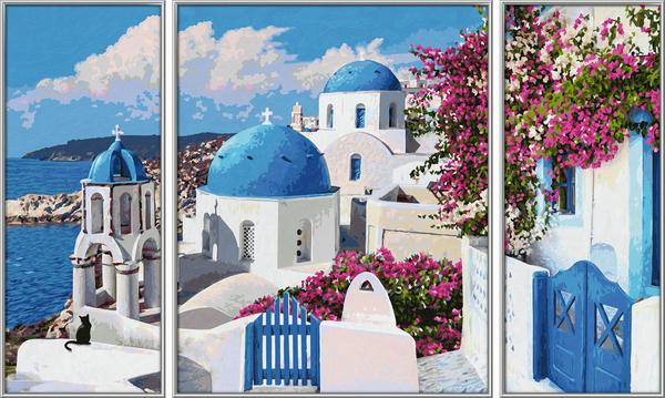 Schipper Malen-Nach-Numbers Meisterklasse Triptychon, Santorin