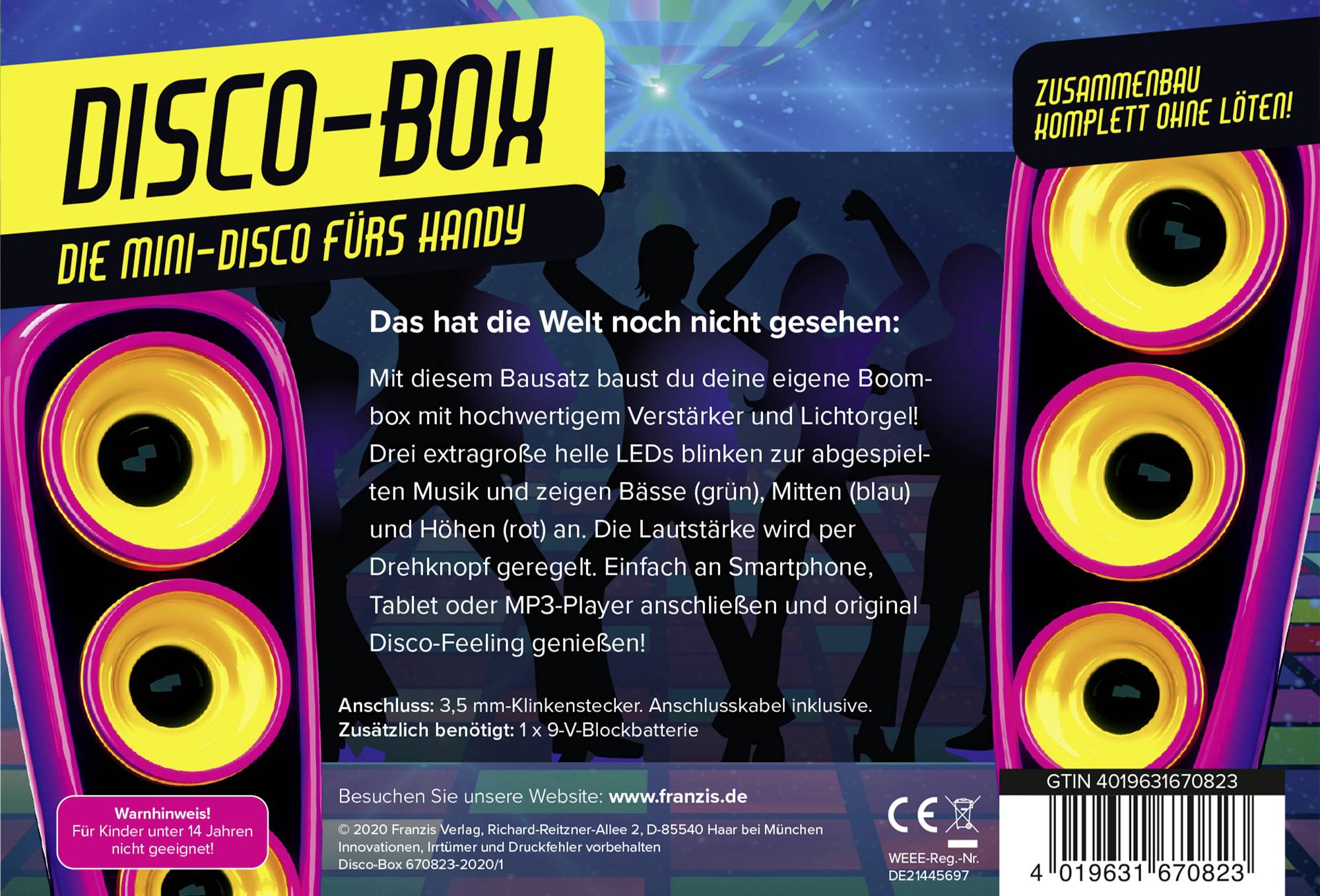 4019631670823: Franzis Verlag 67082 Disco-Box Bausätze, Sound & Light Bausatz ab 14 Jahre. Mini thumb